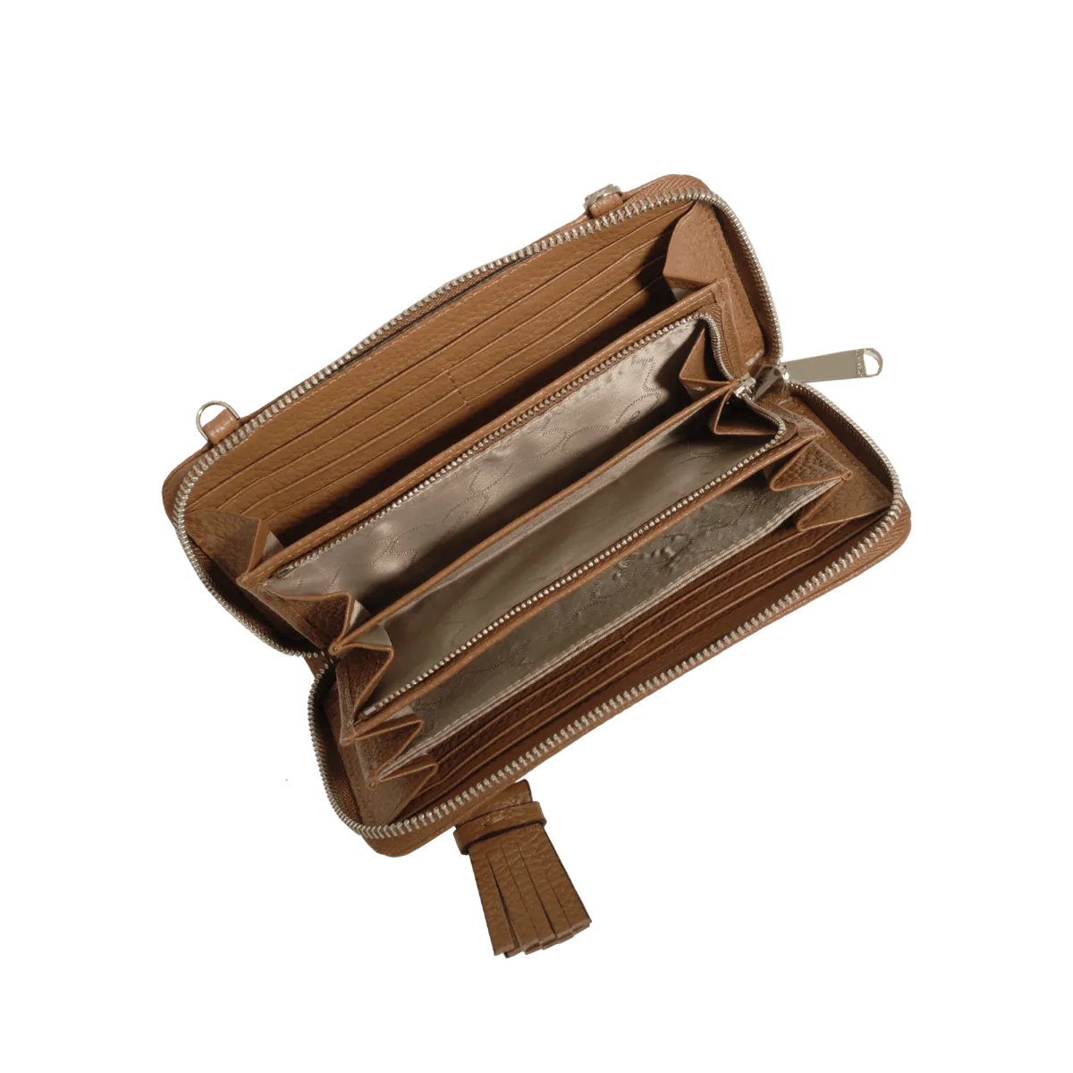 Pochette camel en cuir de vachette grainé